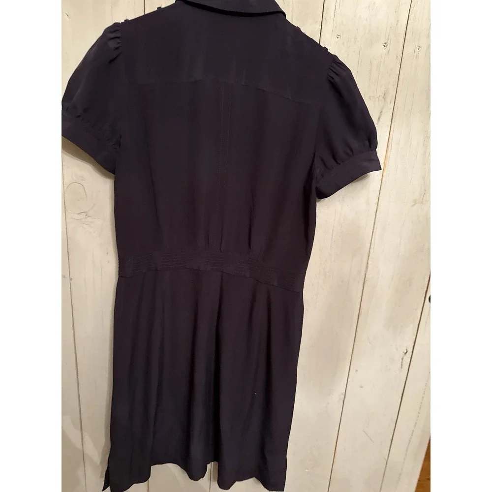 Tory‎ Burch Silk Gennifer Military Shirt Dress 8 Navy Blue Gold Buttons Nautical